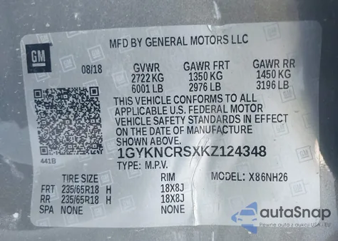 2019 Cadillac Xt5 Luxury z USA, uszkodzony, nr VIN 1GYKNCRSXKZ124348